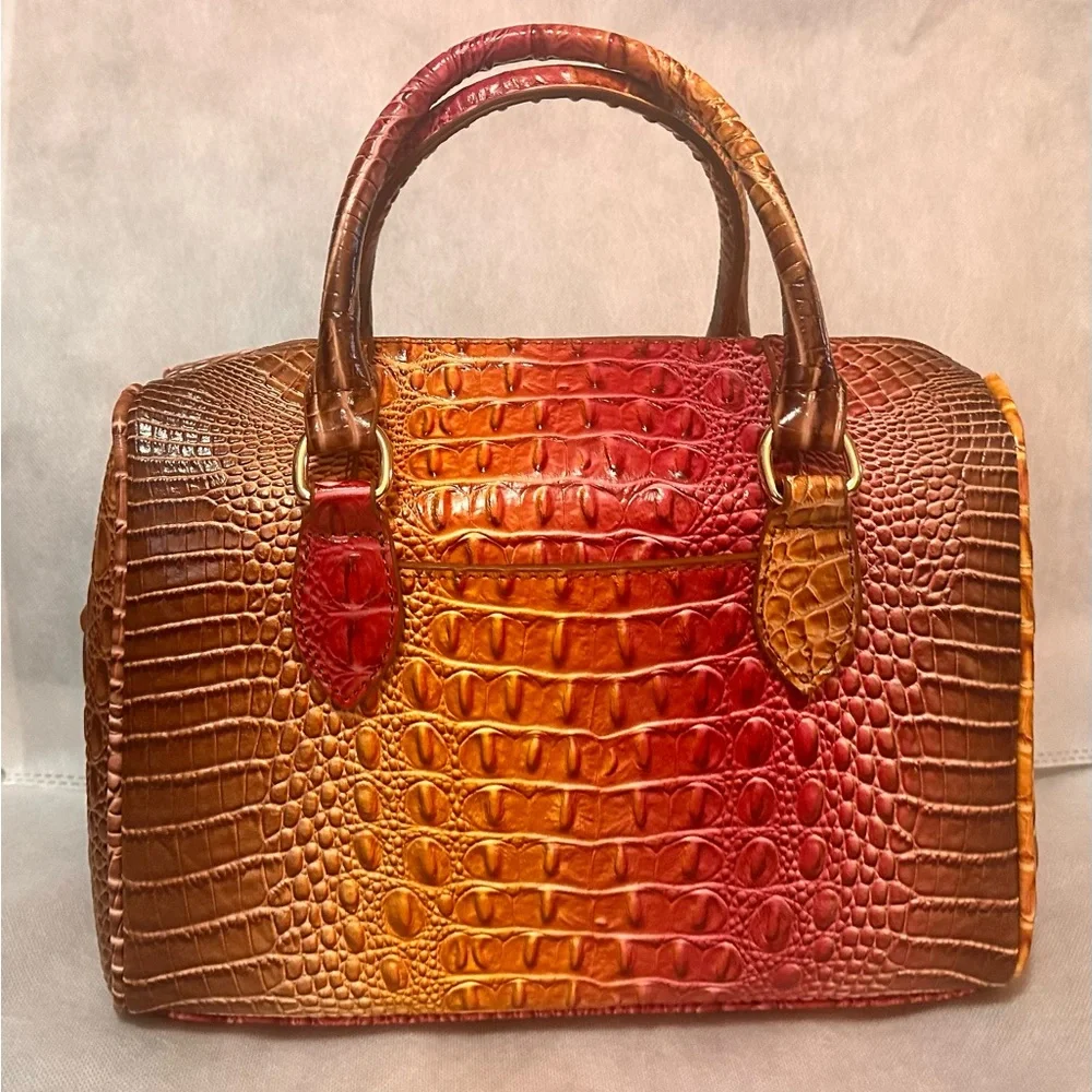 Elegant Brown and Orange Crocodile Embossed Handbag - New - Picture 3 of 4
